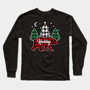 Hubby Bear Buffalo Red Plaid Matching Family Christmas Long Sleeve T-Shirt